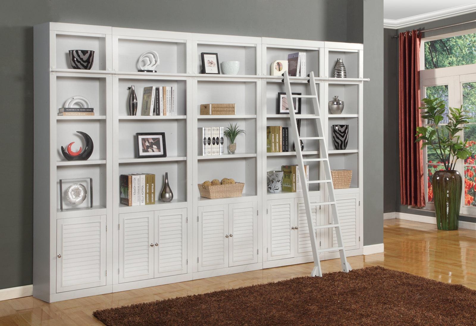 Parker House Boca 6-Piece Inset Bookcase Wall with Ladder in Cottage White
