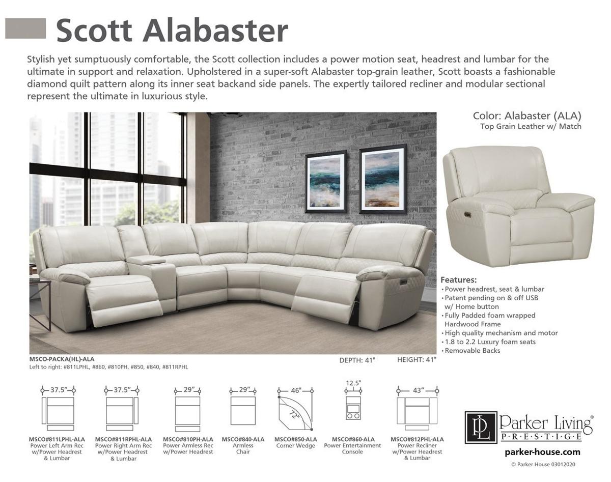 Parker House Scott Power Left Arm Facing Recliner in Alabaster